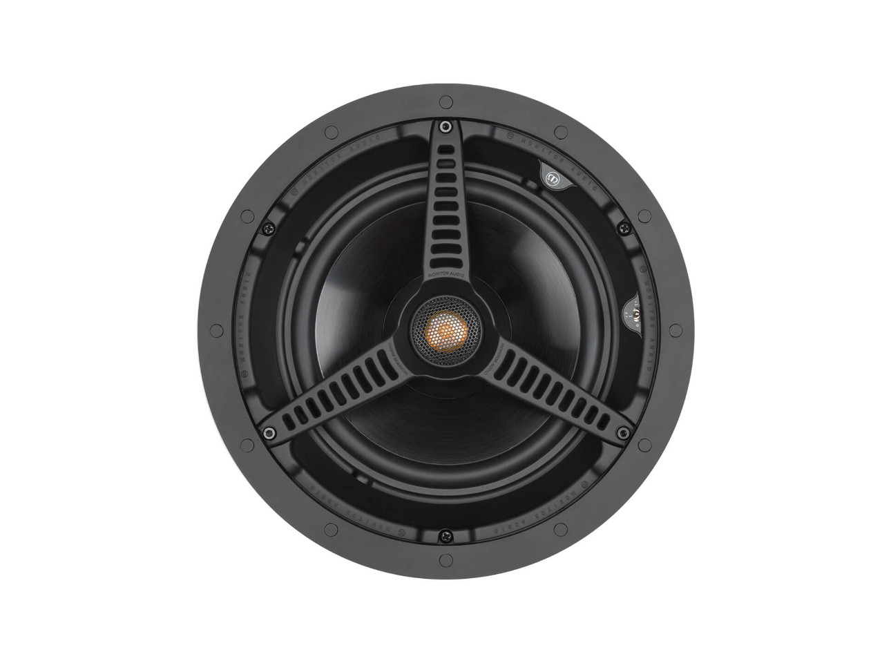 hifi Lautsprecher, Wandlautsprecher, Mittelton-Treiber, metallische Gitter, Dreizack-Lautsprecher