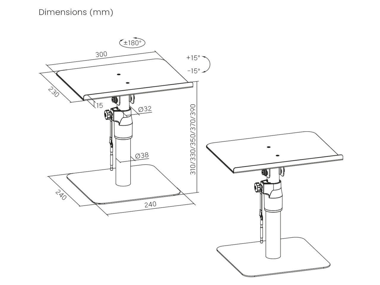 tischplatte, monitor-tisch, höhenverstellbar, platte, stütze