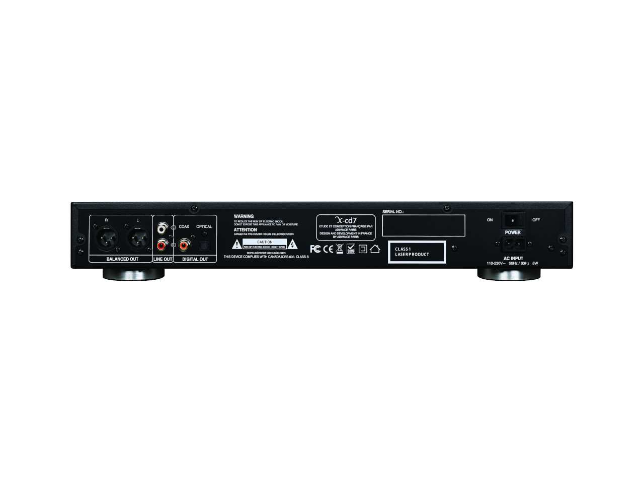 CD-Player, Hi-Fi-Komponente, schwarzes Gehäuse, optischer Ausgang, Cinch-Anschlüsse