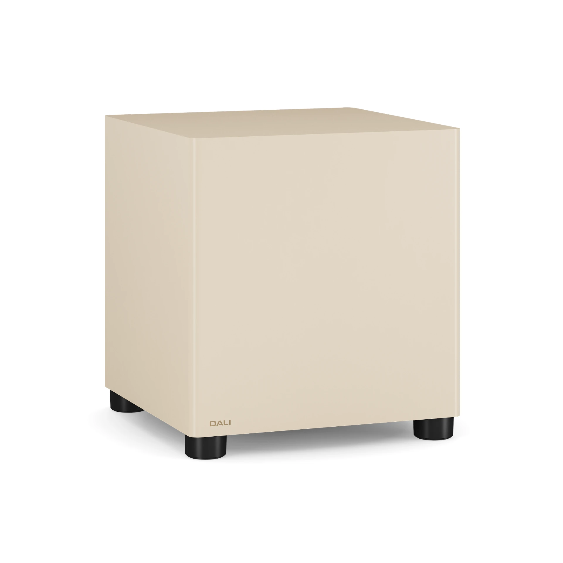 Subwoofer, Beiges Gehäuse, Schwarze Füße, Würfelform