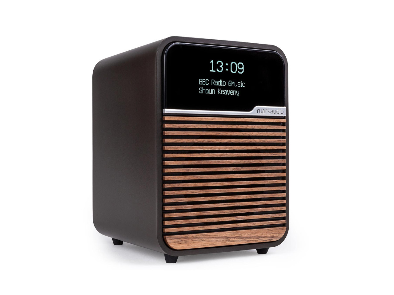 radio, Lautsprecher, Holz-Gitter, digitales Display, kompakt