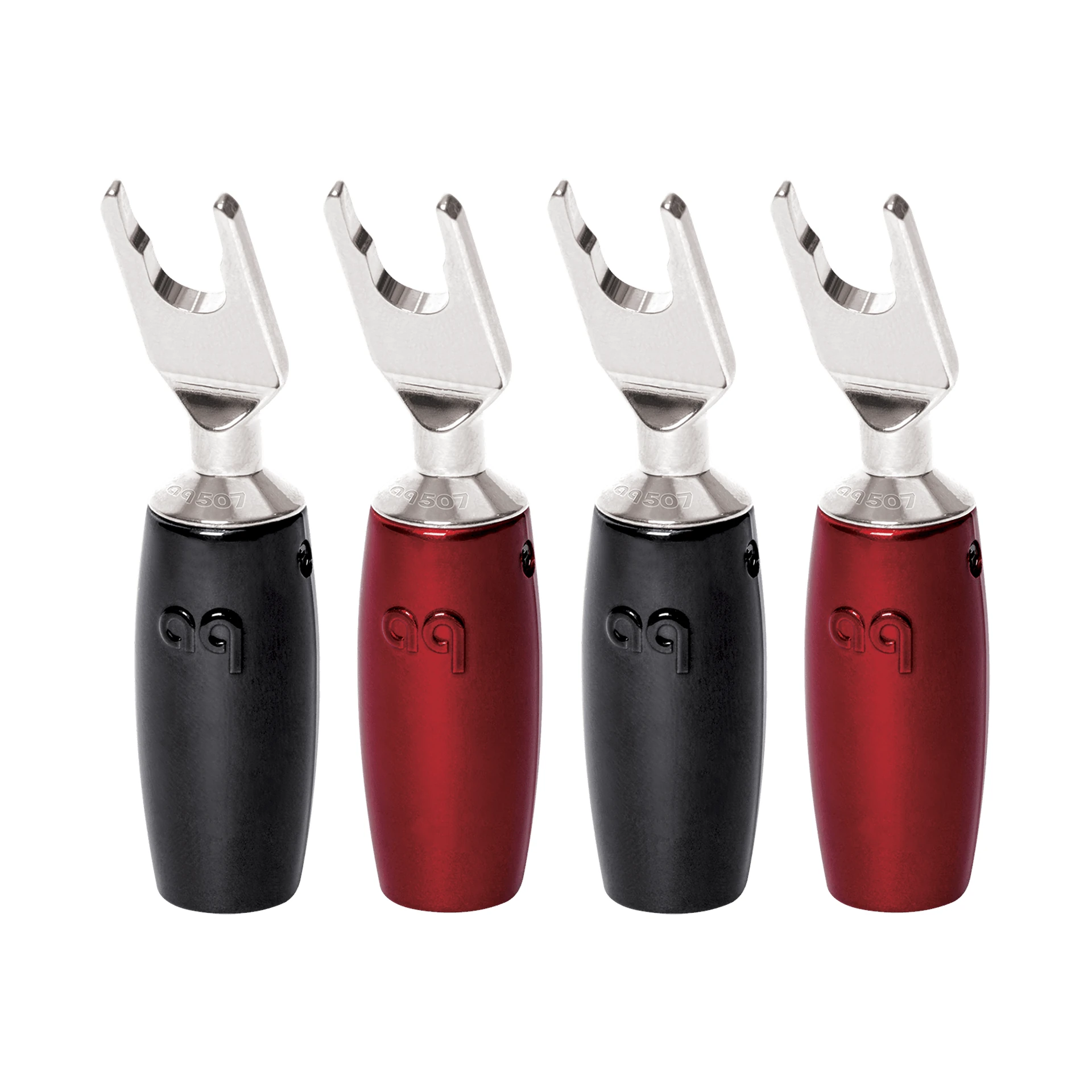 Lautsprecherstecker, Gabelkabelschuhe, Metallkontakte, Schwarz und Rot, Vierer-Set