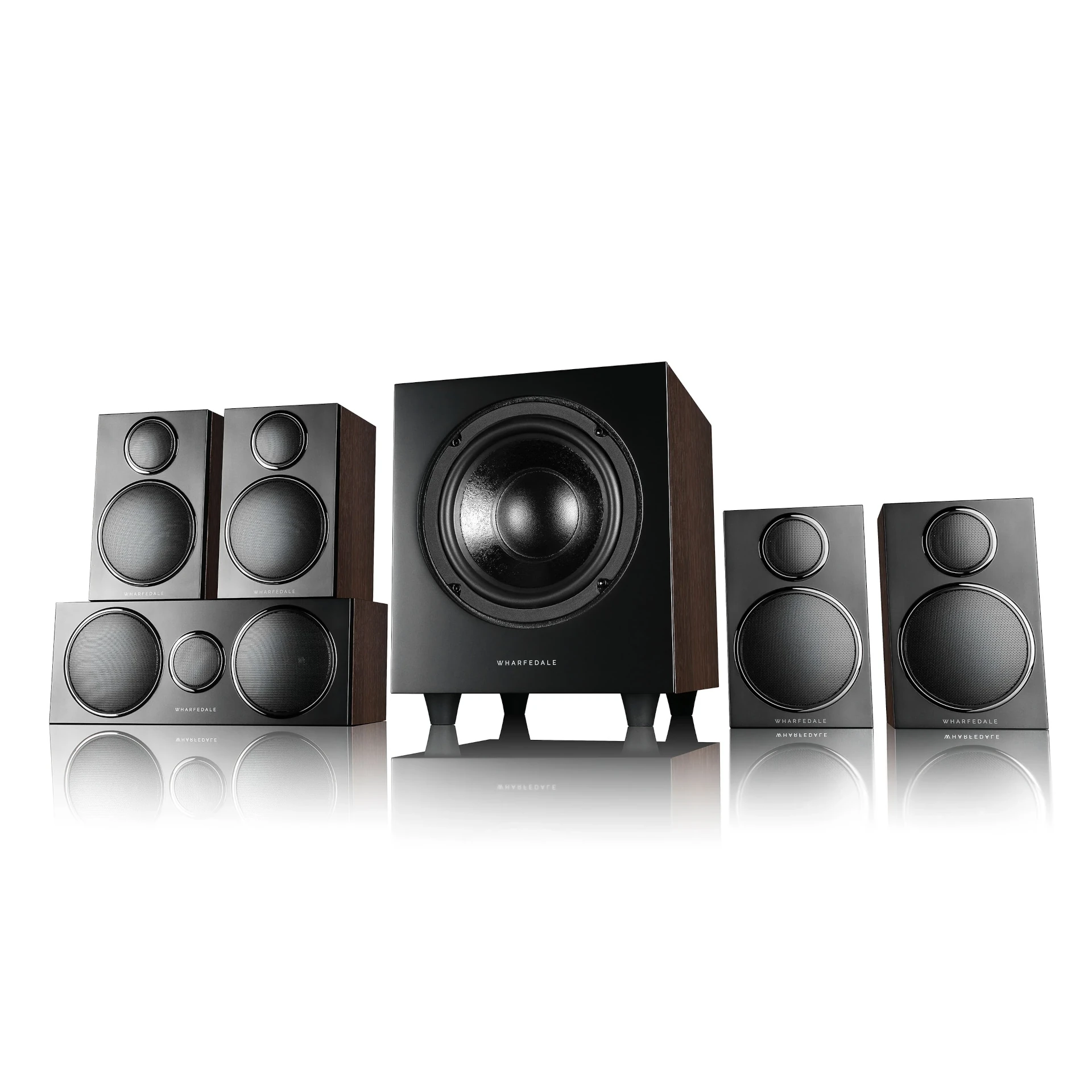 lautsprecher, subwoofer, 5.1 system, holzoptik, kabelgebunden