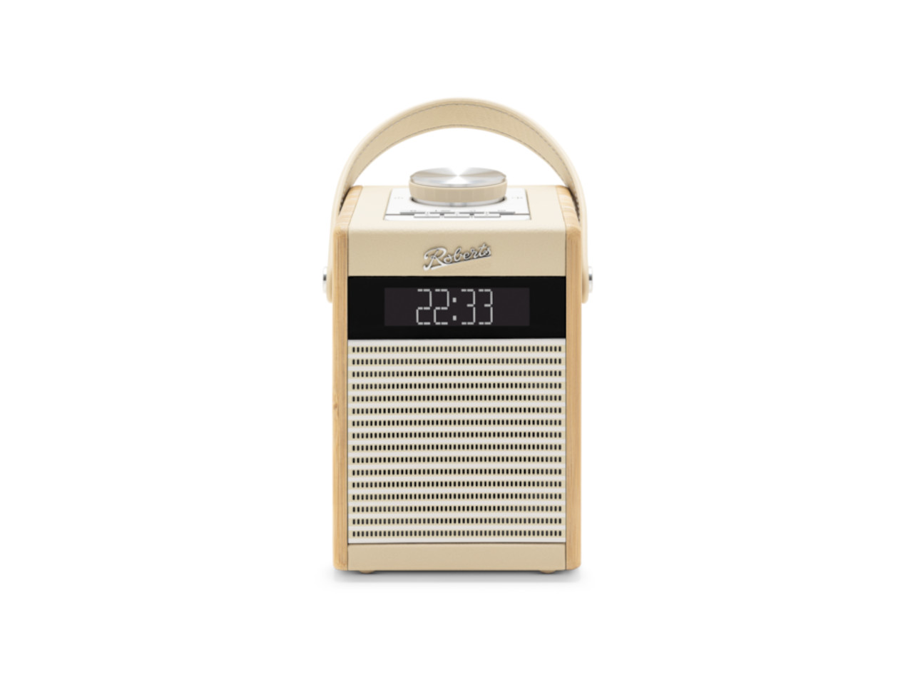 radio, portable, wooden, digital display, beige