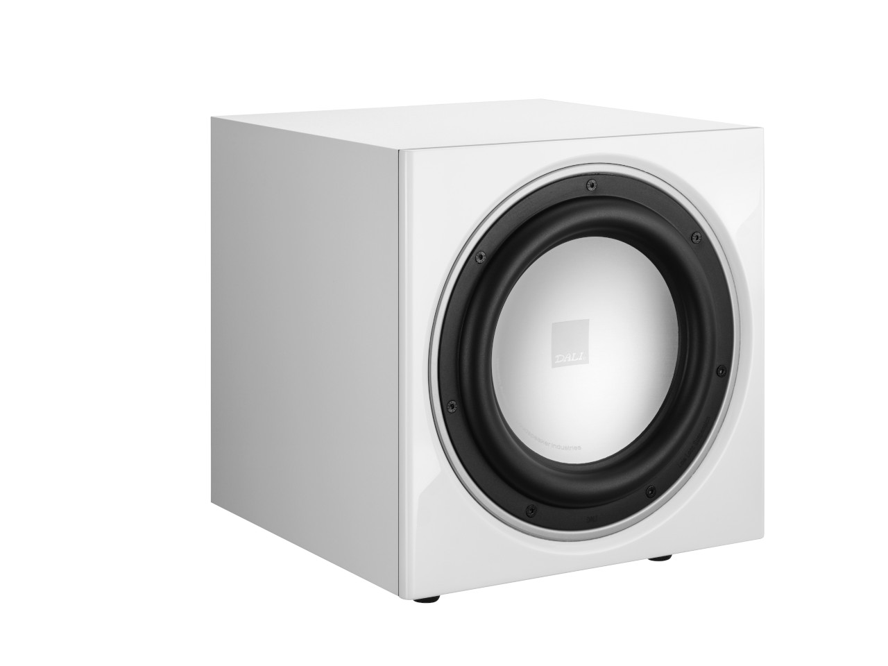 Subwoofer, Aktivlautsprecher, Weißes Gehäuse, Gummidichtung, Rundöffnung