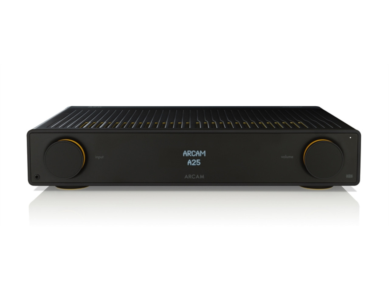 stereo-Verstärker, A25, schwarz, Rillendesign, runde Knöpfe