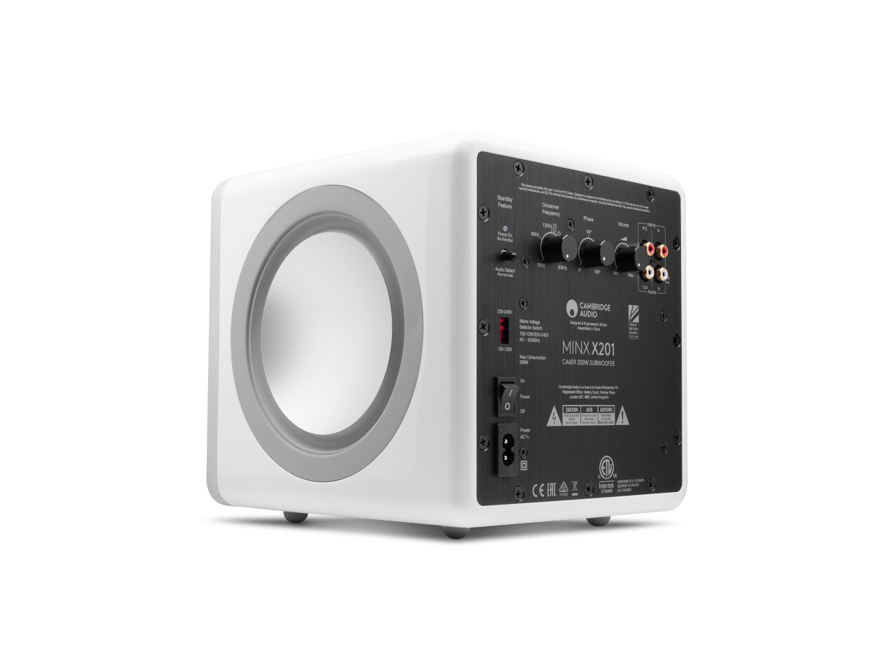 subwoofer, woof er, active, cabinet, white