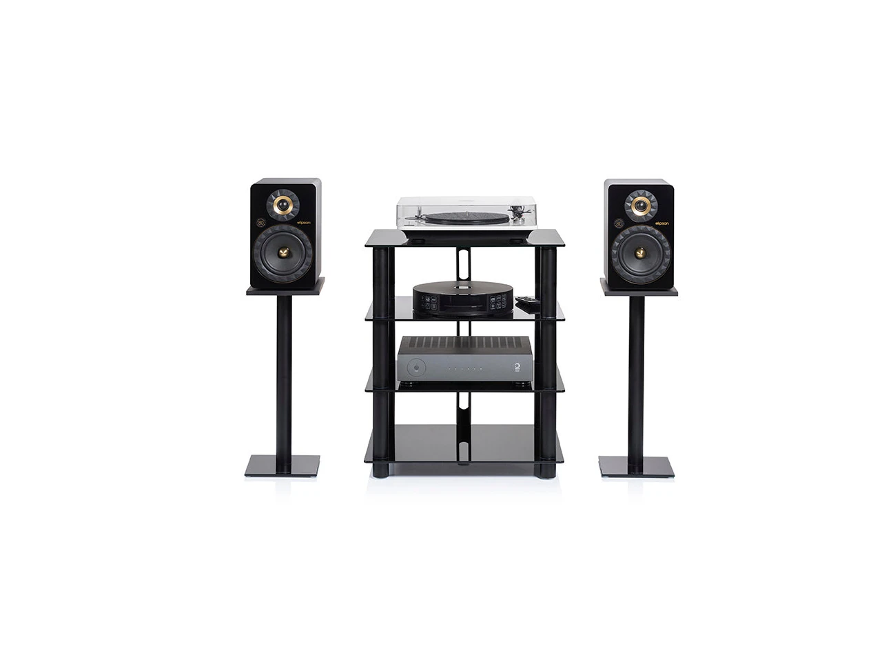 Hi-Fi-Anlage, Lautsprecher, Plattenspieler, Hi-Fi-Rack, schwarz