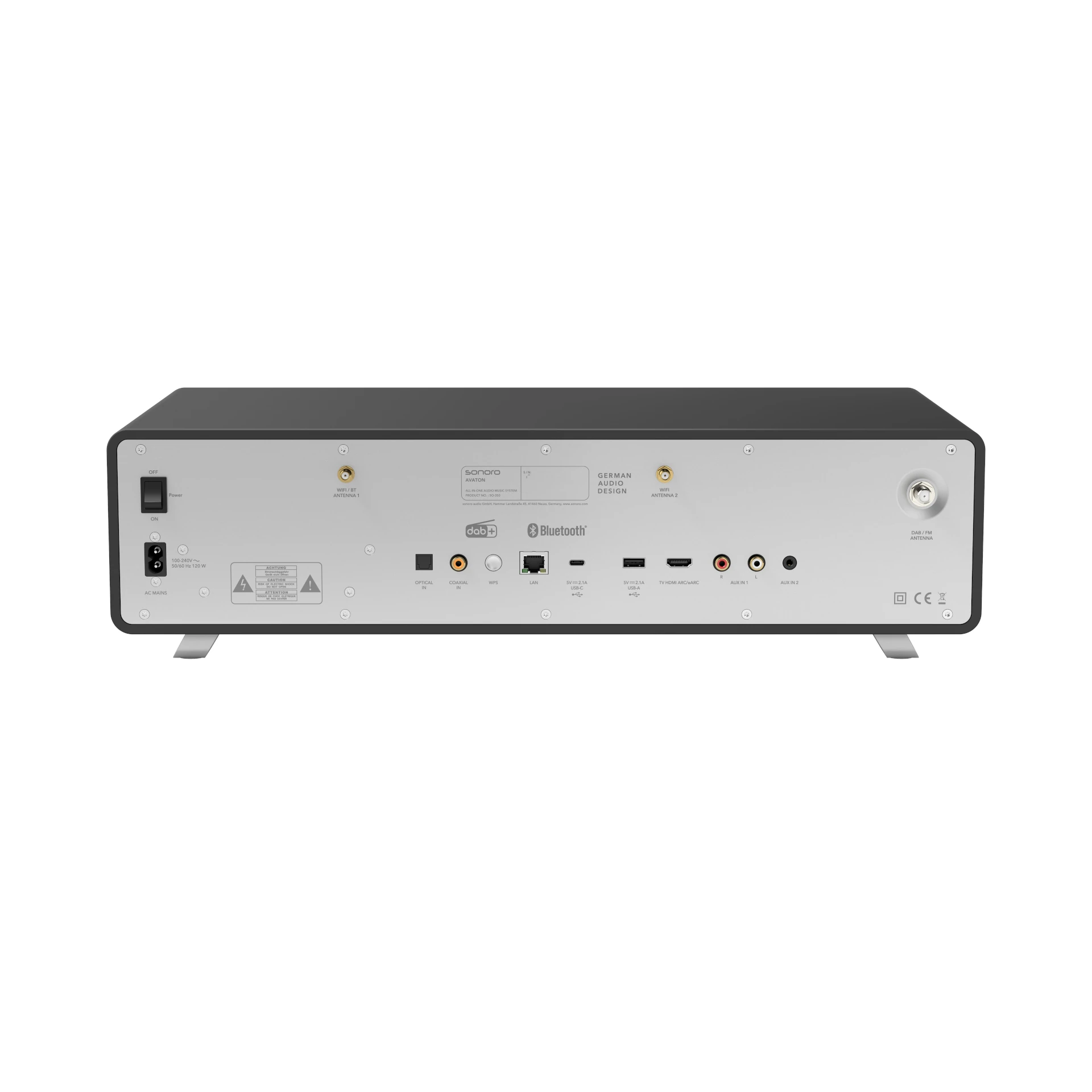 Hifi-Receiver, Rückseite, Blechgehäuse, Anschlüsse, Bluetooth
