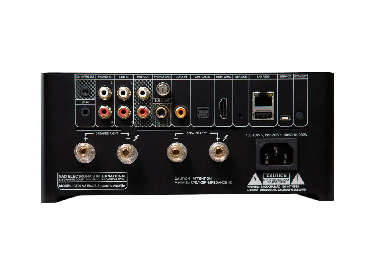 av receiver, audio amplifier, back panel, RCA connectors, USB port