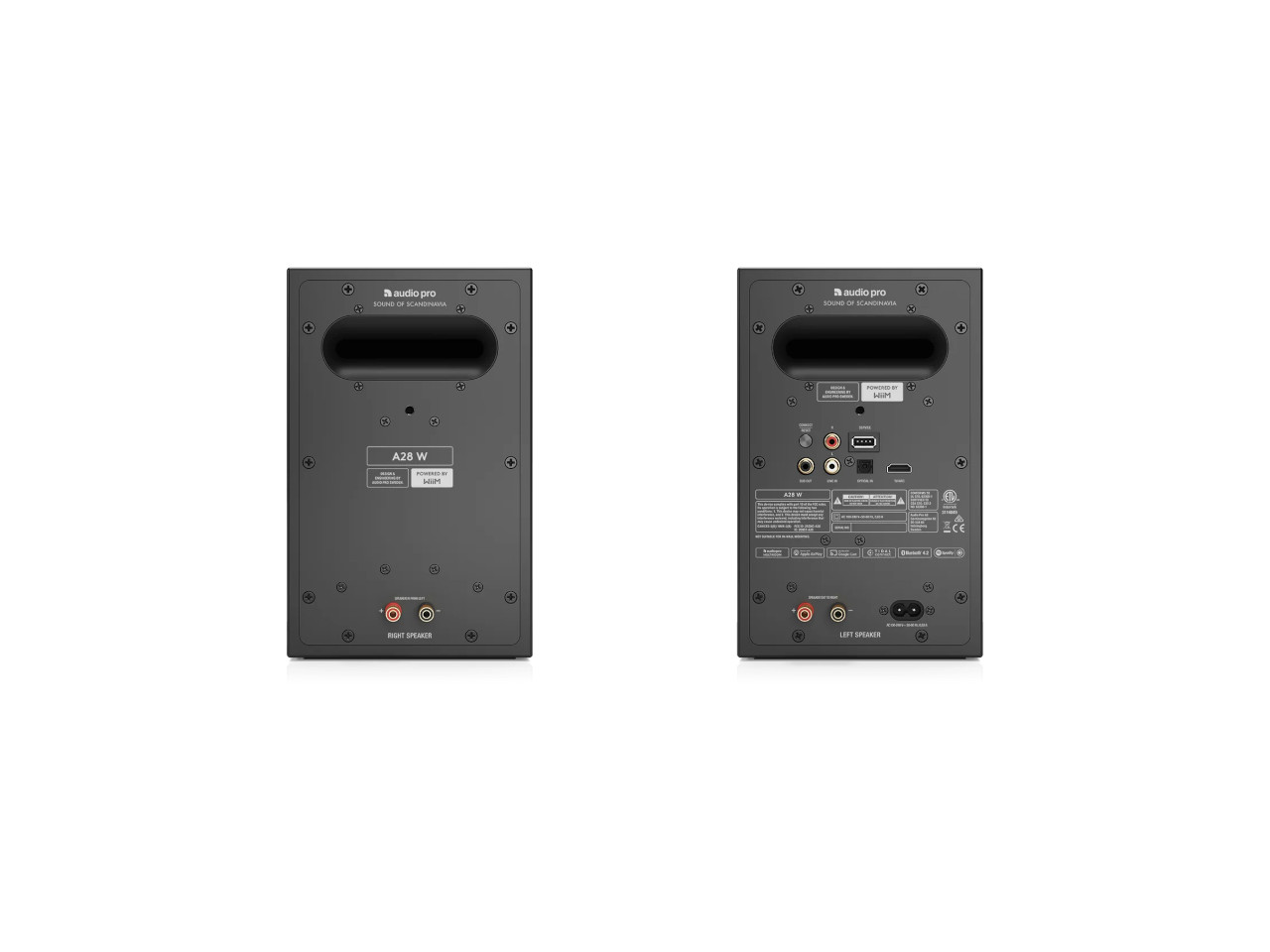 passive speaker, stereo speaker, linke/rechter lautsprecher, a28w lautsprecher, rückseite anschlüsse